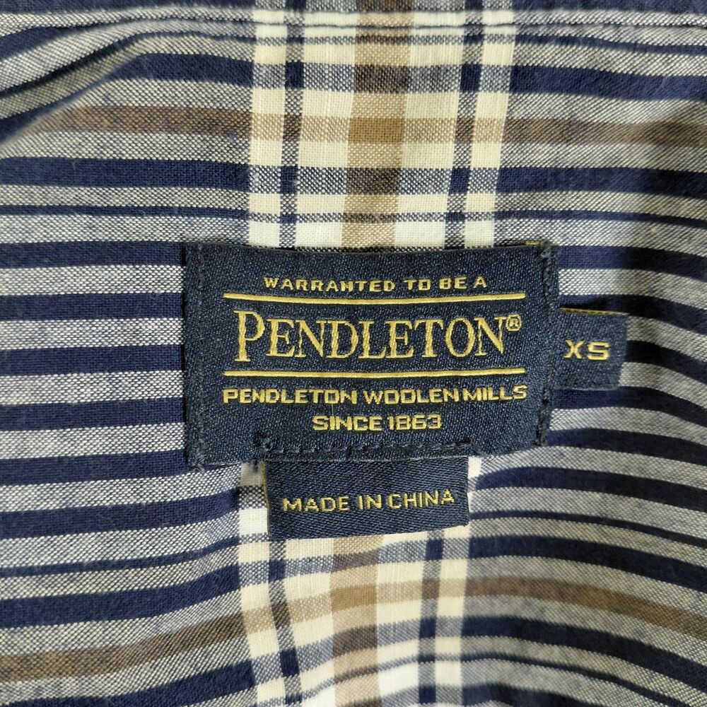 Pendelton Plaid  Button-up Rolled-Sleeve Blouse with Collar Navy/ Tan Sz XS - Picture 7 of 8